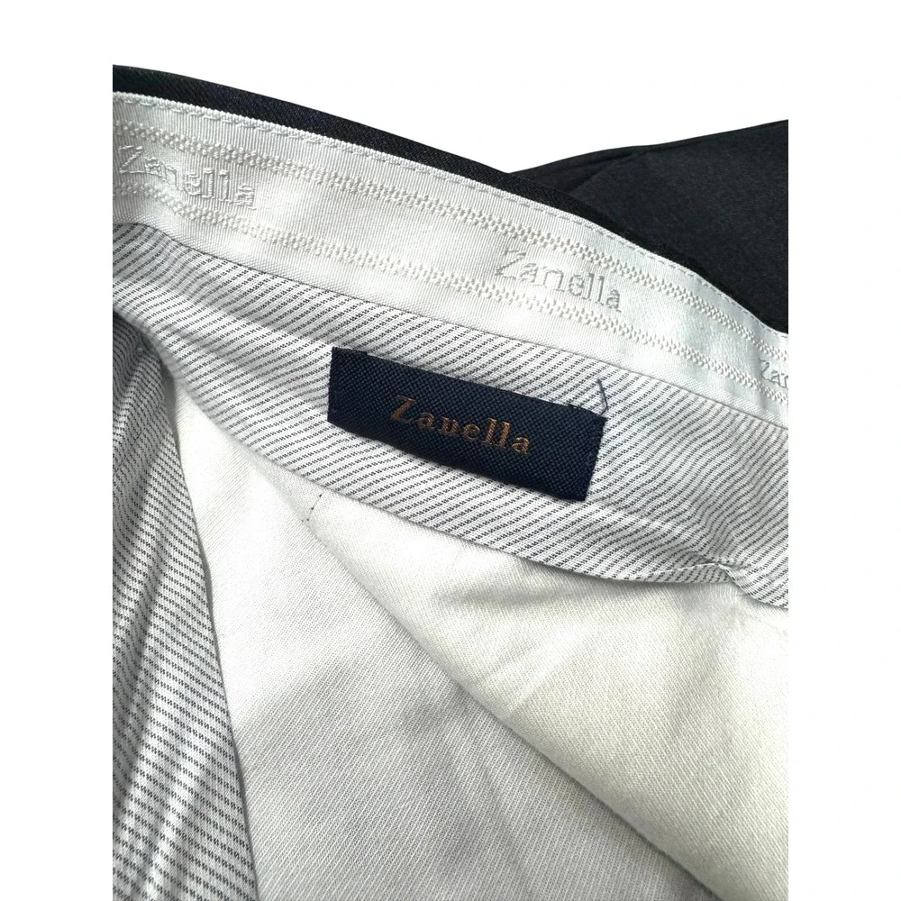 Zanella Italy 38x34 Charcoal Bennett Pants Trousers Pleated Cuffed Quattro Lame
